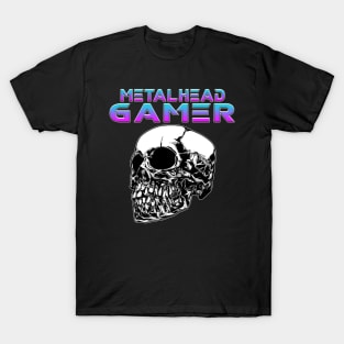 Metalhead Gamer Quarter Skull Blue Tone T-Shirt